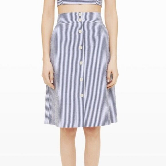 CLUB MONACO VALENCIA WHITE BLUE NAUTICAL STRIPED SEERSUCKER HIGH WAIST SKIRT - 0 - Picture 1 of 10